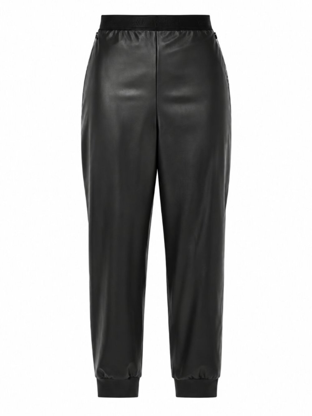 $425 WOLFORD Black Vegan Leather Trousers Pants Small Luxury Jogger - Size M